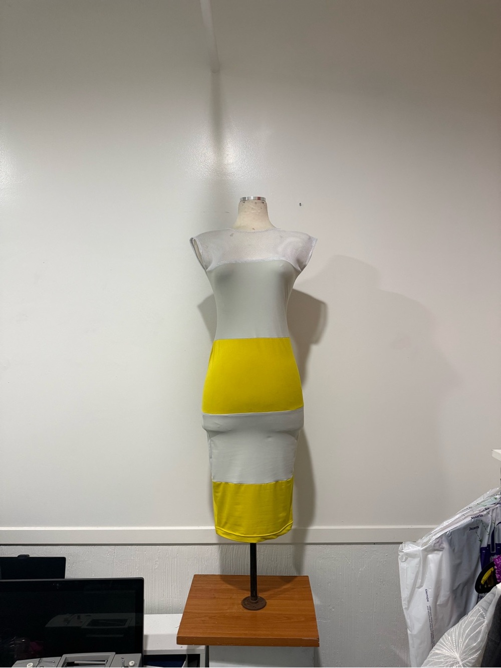 Colorblock White and Yellow Bodycon Dress